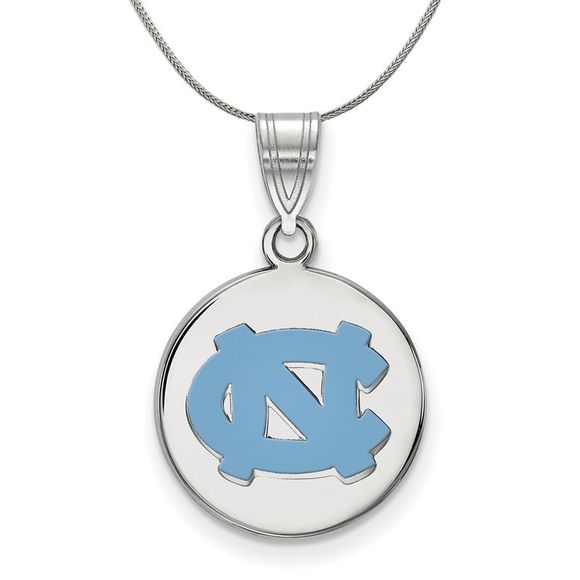 Sterling Silver North Carolina Medium Enamel Disc Necklace - 16 In
